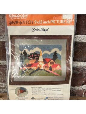 Wonder Art Swift Stitch Needle Craft Little Village Kit 9”x12”” Vtg NIP